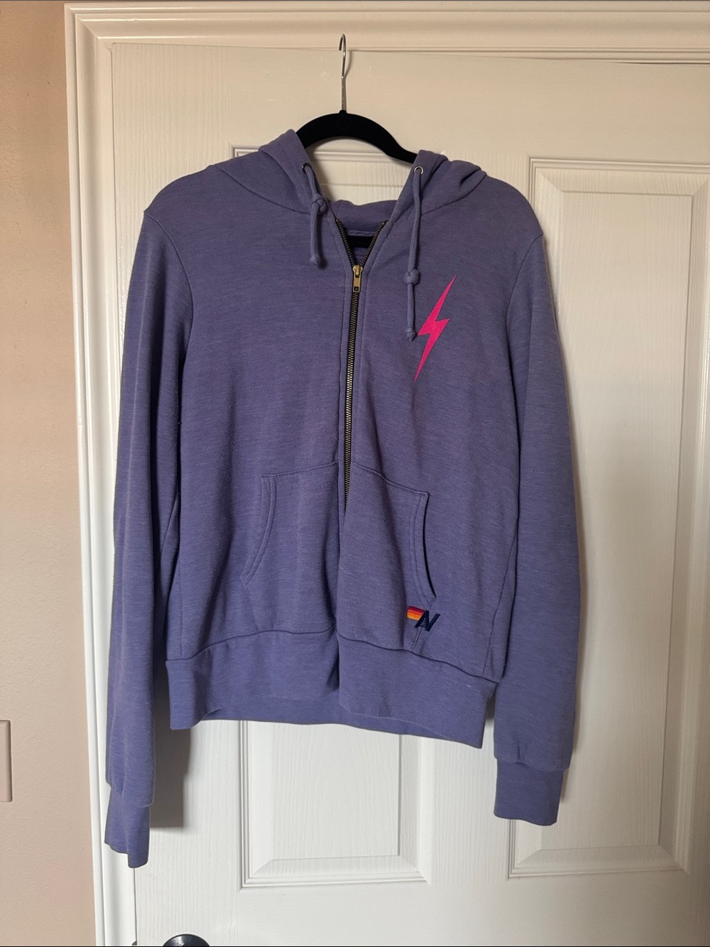 Aviator Nation Lavender Purple Zip Up Hoodie Pink Bolt Size Small